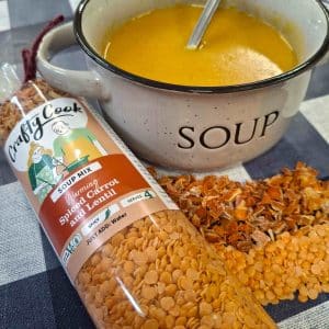 Crafty Cook - Spiced Carrot and Lentil Soup, eco-friendly quick and healthy meal in a tube cupboard restock monthly subs