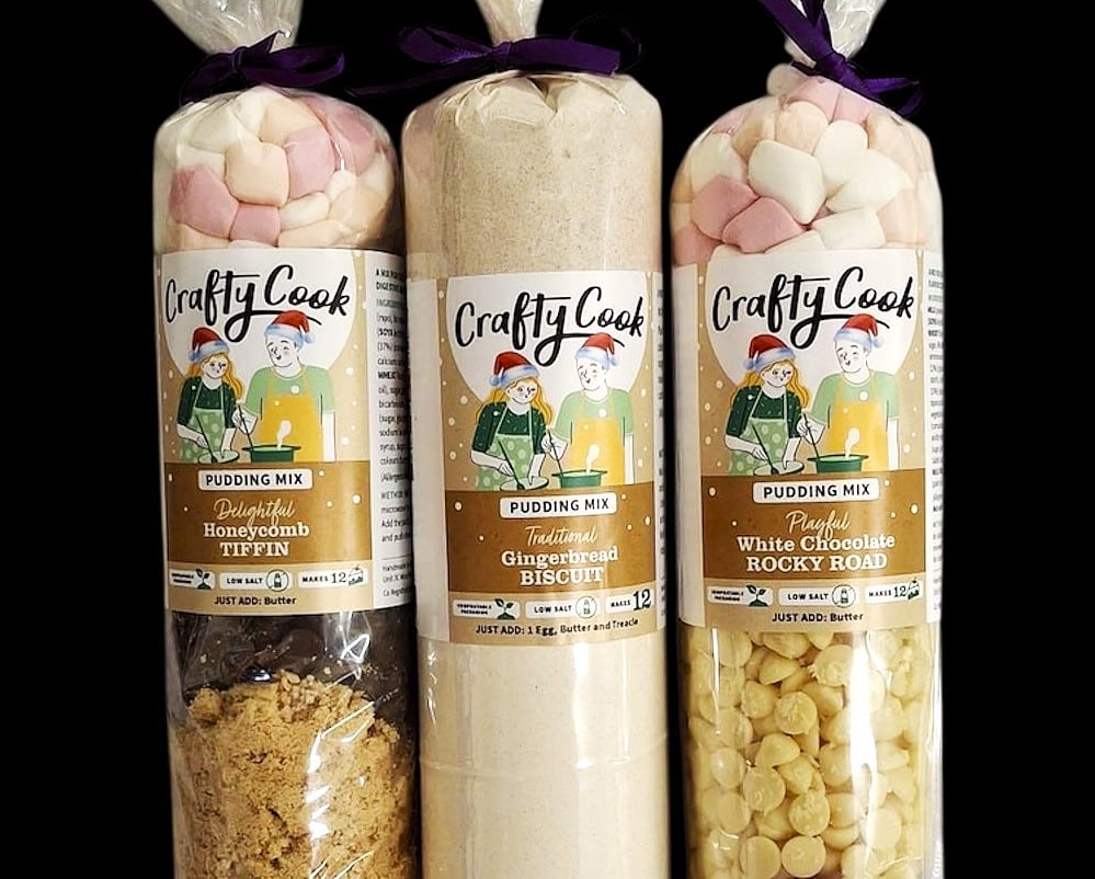 Crafty Cook by Kandy Kitchen Creations Christmas Pudding kits Honeycomb Tiffin, Gingerbread Biscuit and White Chocolate Rocky Road Mixes